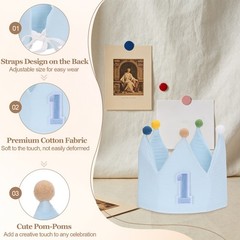 1st Birthday Crown Hat Reusable Party Hats with Elastic Band, Blue