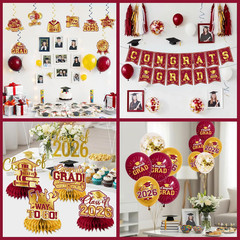 Graduation Decorations 2026 Maroon and Gold Class of 2026 Banner Congrats Grad B