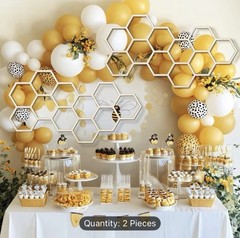 2 pc Large Wood Honeycomb Decor – Bee Themed Shower Birthdays or any Party