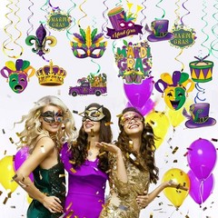 30pcs Mardi Gras Decorations Party Supplies Mardi Gras Tinsel Garland Hanging Sw