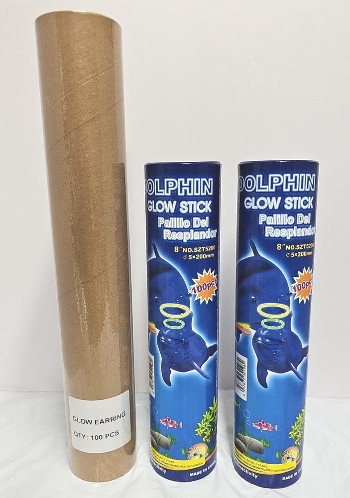 300 Glow Sticks Multi Colored 200 8″ Dolphin 100 Earrings New Sealed Package