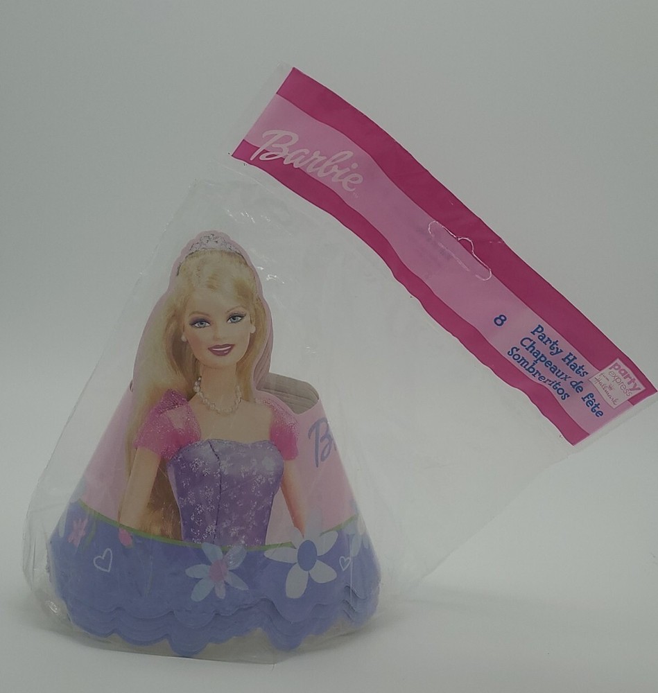 Vintage Barbie Celebration Birthday Party Hats Y2K Princess Pink Dress 8 Pack