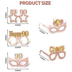 24PCS 90th Birthday Paper Eyeglasses Decorations for Women, Pink Rose Gold Ha…