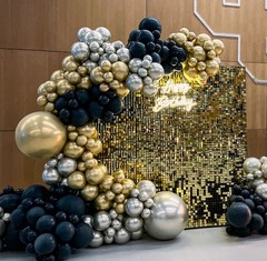 Shimmer Round Sequin Wall Backdrop 11 7/8″ Panel – Metallic Black on Black