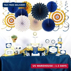 Navy-Blue Gold Party-Decorations Graduation Banner-Streamers – 18pcs Kits 2026 C