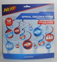 NERF Party! 1 Banner Kit, 2 pkg. 12 CUTOUTS, 3 pkg. 12 SPIRAL DECORATIONS NIP