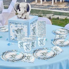 Decoraciones para baby shower elefante, platos, vasos y servilletas, 24 piezas.