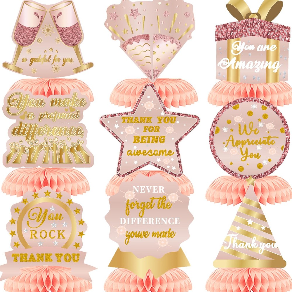 9 PCS We Appreciate You Honeycomb Centerpieces Rose Gold Glitter Teacher Decor
