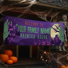 Personalized Halloween Haunted House Banner Custom Vinyl Yard Party Backdrop