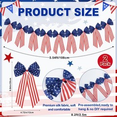 2 Pcs Patriotic Bow Garland Red White Blue Bow Satin Ribbon Patriotic Holiday…