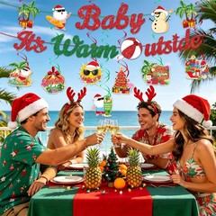 Summer Christmas Party Decorations Banner and Hanging Swirls | Baby It’s Warm