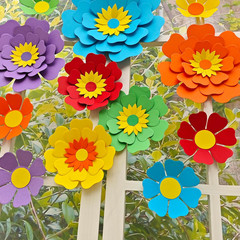 Rainbow Fiesta Decorations Multi-Color Paper Flower for Birthday Wedding Rainbow