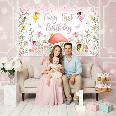 Fairy First Birthday Backdrop Banner – 6×3.6 ft Pink Fairy “One” Party
