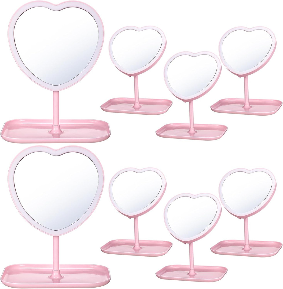 8 Pcs Heart Shaped Mirrors for Girls Spa Sleepover Party Favors, Pink
