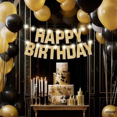 KatchOn Light Up Happy Birthday Banner Glittery Gold Birthday Banner 10’