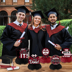 12Pcs Maroon Graduation Decorations Class of 2026 Honeycomb Centerpieces, Gradua