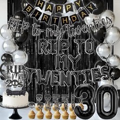 30th Birthday Decorations – RIP 20s Balloons, Party Supplies for Him/Her, Black