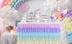 Rainbow Table Skirt Tutu Unicorn Tablecloth for Birthday Party Baby Shower