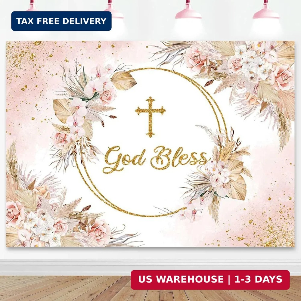 Mocsicka Boho God Bless Backdrop 7x5ft Baptism Baby Shower Party Decorations Pho