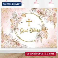 Mocsicka Boho God Bless Backdrop 7x5ft Baptism Baby Shower Party Decorations Pho