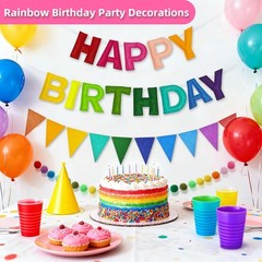 Pre-Strung 3D Happy Birthday Banner-Felt Happy Birthday Decorations Ball Garl…