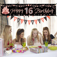 Happy 16Th Birthday Banner Decorations for Girls, Rose Gold Sweet 16 Birthday Pa