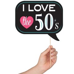 50s Photo Booth Props – 41-pc Photo Booth Kit with 8 x 10-Inch Sign, 60 Adhes…