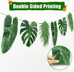 Pre-Strung Tropical Palm Leaf Garland Banner – 12Pcs Double-Sided Printing 9.8 F