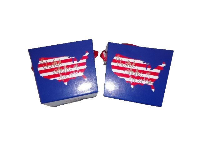 2 new USA Square Cardboard Candy Pails Party Favors w/Ribbon Handles 5×5″ KS1