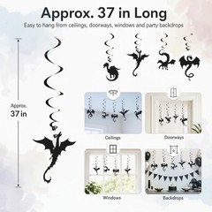 Lightweight Black Dragon Hanging Decorations – Ideal for Medieval Themed Parties