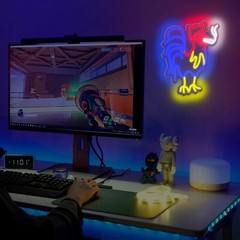 Rooster Neon Sign Red Blue LED Sign Adjustable Lighting, Wall Decoration Animal