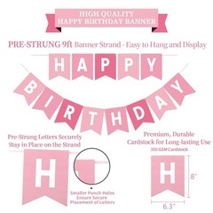 Birthday Decorations Kit – 16-Piece Set with Pre-Strung Happy Birthday Pink