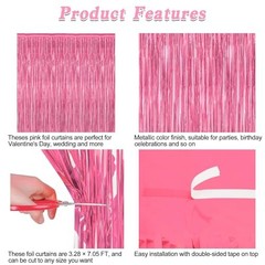 2 Pack Party Decorations, 3.28 FT x 7.05 FT Backdrop, Metallic 2 PCS Pink