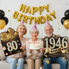2Pcs Birthday Yard Signs 80Th Birthday Decorations for Men Women Black Gold Happ