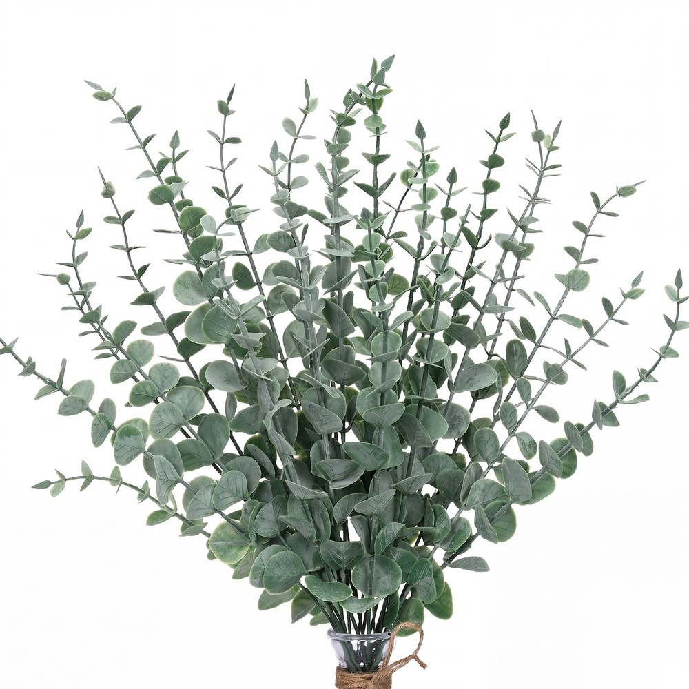 CEWOR 24pcs Eucalyptus Stems Artificial Leaves 24 pcs, Grey Green