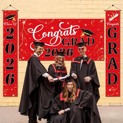 3 Pcs Graduation Decorations Class of 2026, Large Graduation Banners Set, Red &