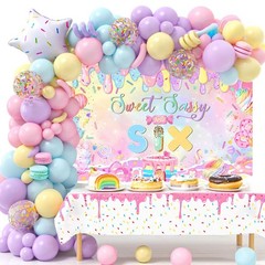 Mocsicka Donut 6th Birthday Banner Backdrop Sweet Sassy and Six Birthday Deco…