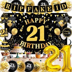 Black And Gold 21st Birthday Decorations For Him Her Balloons Backdrop Swirls