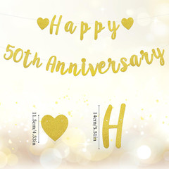 2Pcs Happy 50Th Anniversary Banner, Pre-Strung Glitter Gold 50Th Wedding Anniver