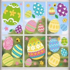 Happy Easter Egg Window Clings 6 Sheets, Green Pink Large Size, Multicolor
