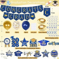 Graduation Decorations 2026 Bundle Banner Balloons Swirls Cake Topper
