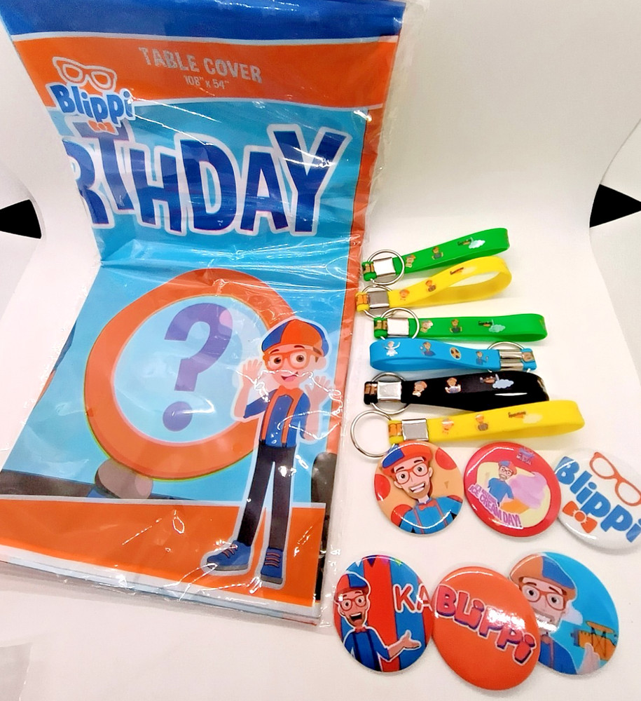 13 pcs Blippi Party Decorations, Table Cover Cloth, Favors, Key Chains, Buttons
