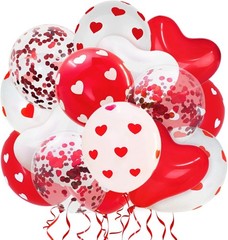 75 PCS Valentine Heart Balloon Decoration Kit – Red & White Confetti Latex