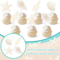 Sea Shell Cupcake Topper Beach Shell Birthday Decorations 24Pcs Beach Seashel…
