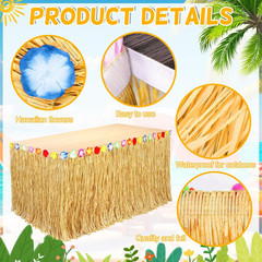 2 Pack Luau Table Skirts Tropical Hawaiian Party Decoration Grass Cover Set