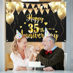 6x4ft Happy 35th Anniversary Banner Backdrop – 35 Wedding Anniversary Decoration