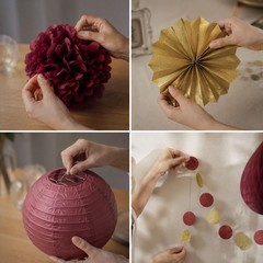 Burgundy and Gold Party Decorations Maroon Wine Dark Red Paper Fans Lanterns …