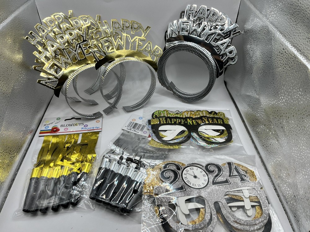 Happy New Year Party Decorations | 2024 Glasses | Head Bands Gold/Silver