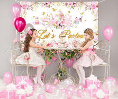 Tea Party Backdrop Floral Butterfly Glitter Let’S Partea Banner Afternoon Tea Ba