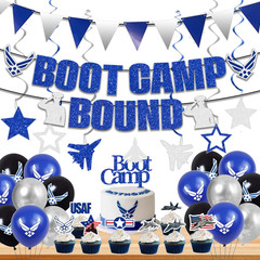 Air Force Party Decorations, Blue Boot Camp Bound Themed Birthday Banner, Farewe